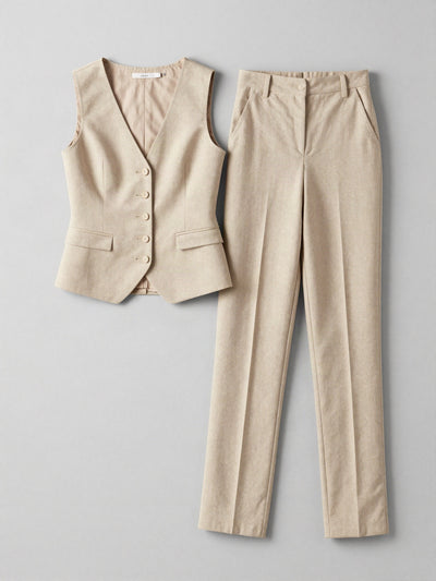 Liv sæt i hørlook — vest og bukser – Beige