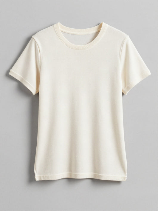 Astrid T-shirt i vaffelstrik – Cremehvid