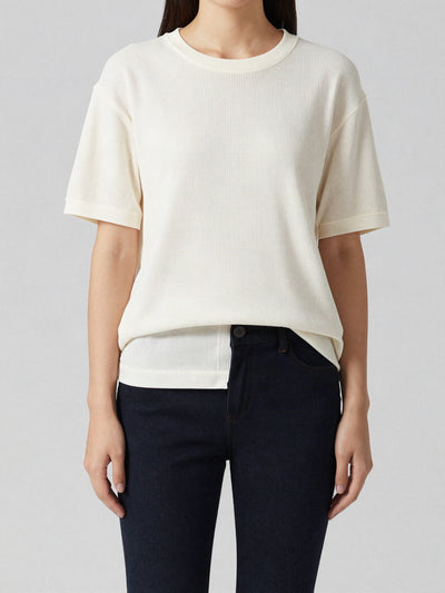 Astrid T-shirt i vaffelstrik – Cremehvid